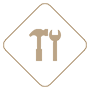Small decorative graphic icon of hammer and wrench