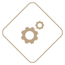 Small decorative Graphic heading icon of two gears